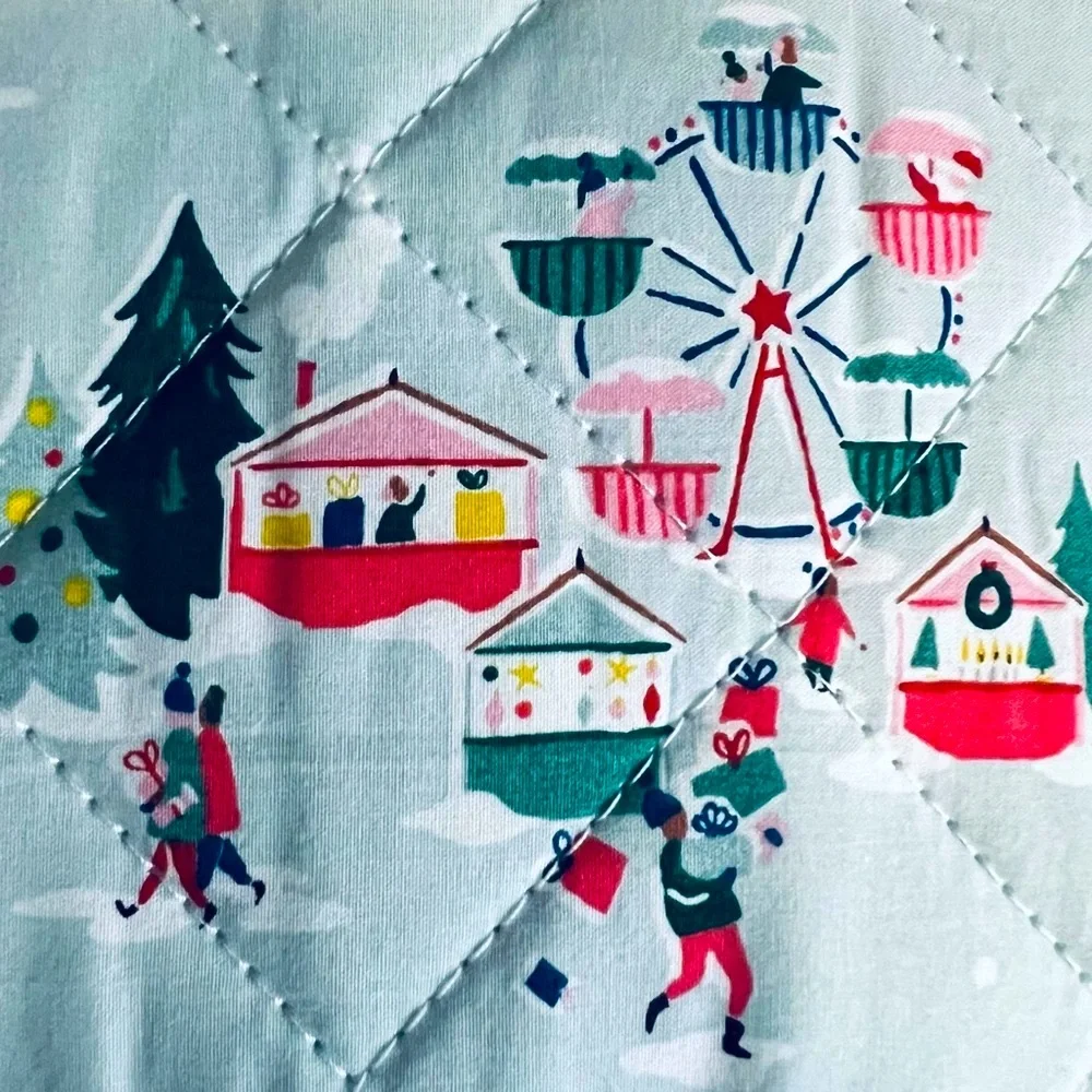 Cath Kidston® London Holidays SNOW DAY - DUCK EGG Cotton Quilt, Queen Size, NWT